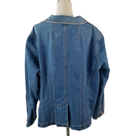 Venezia Blue Denim Vintage Jacket Pink Trim Unique Size XL 22 24 - Picture 3 of 4